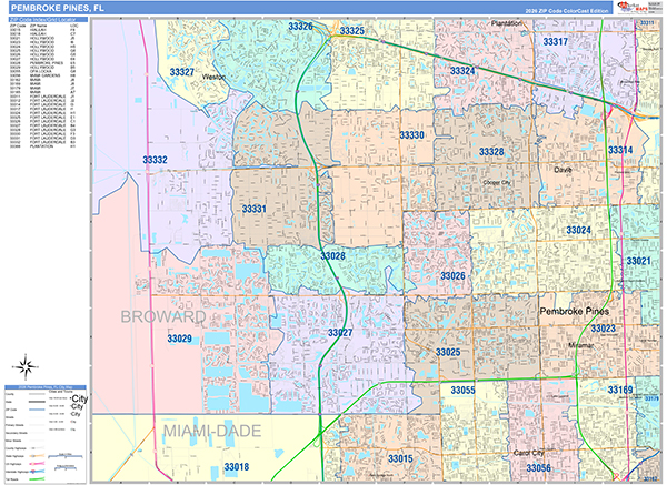 Pembroke Pines, FL Zip Code Map